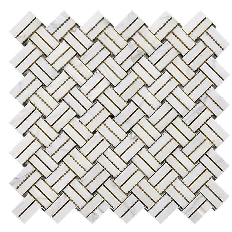 Oriental White (Asian Statuary) Marble Honed Stanza Mosaic (w/ Blue-Gray)