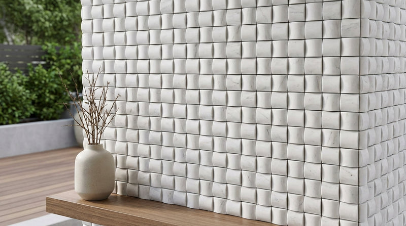 Oriental White (Asian Statuary) Marble Honed 3-D Small-Bread Mosaic