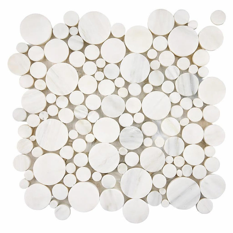 Oriental White (Asian Statuary) Marble Honed Bubbles Mosaic