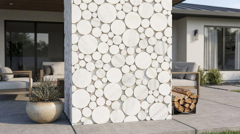 Oriental White (Asian Statuary) Marble Honed Bubbles Mosaic