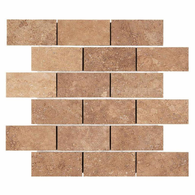 Noce (Antalya) Travertine 2x4 Filled & Honed Travertine Brick Joint Mosaic Brick Mosaic