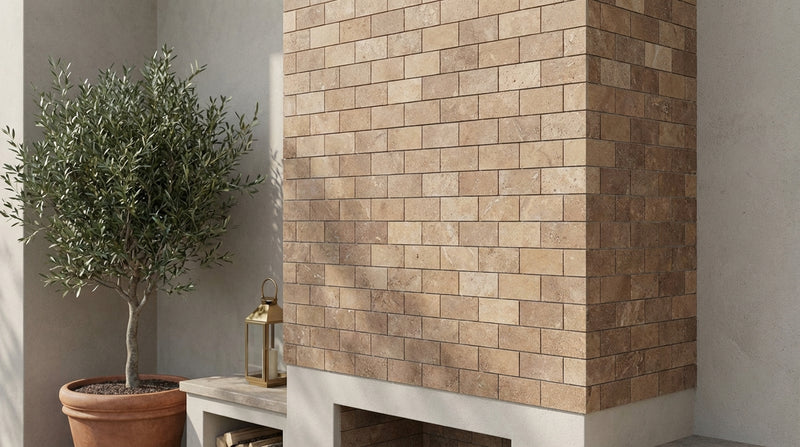 Noce (Antalya) Travertine 2x4 Filled & Honed Travertine Brick Joint Mosaic Brick Mosaic