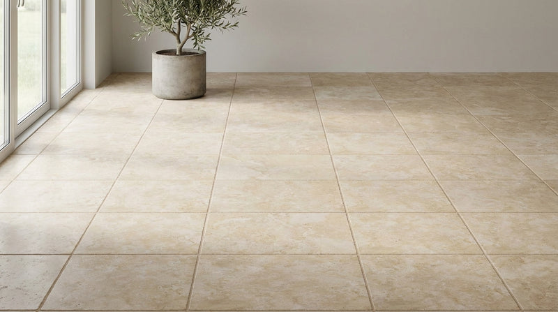 Ivory / Light Travertine 12x12 Cream Tumbled Tile