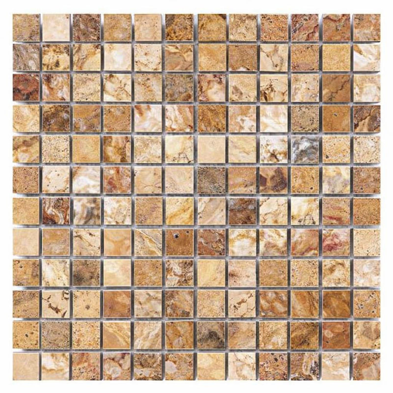 Scabos Travertine 1x1 Polished Travertine Mosaic