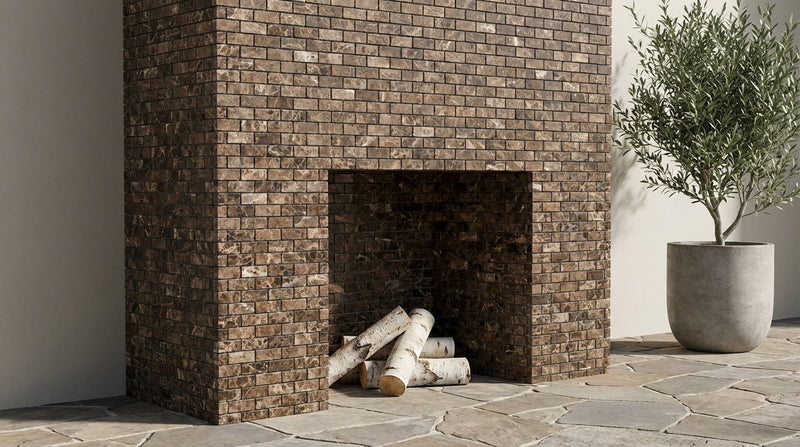 Emperador Dark (Spanish) Marble 5/8x1 1/4 Tumbled Brick Joint Mosaic Mini-Brick Mosaic