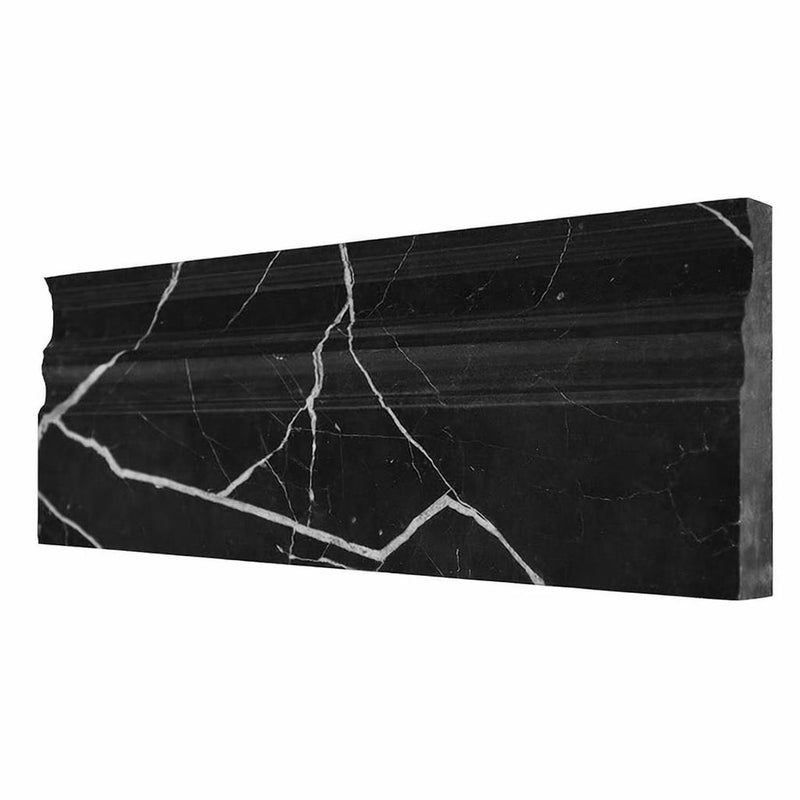 Nero Marquina (Black) Nero Marquina Marble 4-3/4x12 Polished / Honed Tile Baseboard Trim