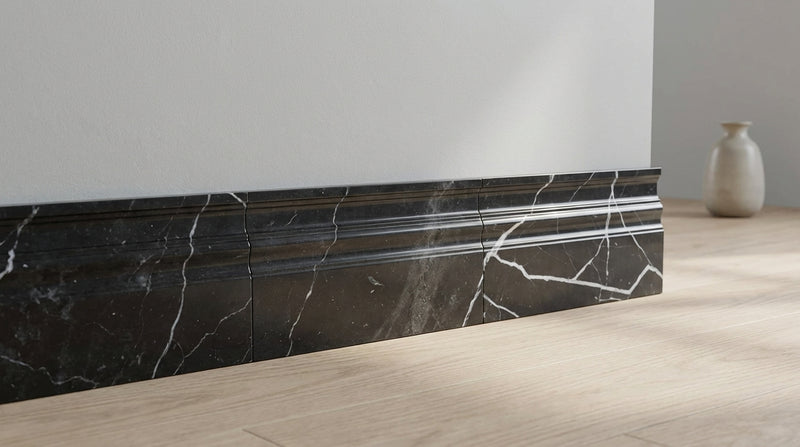 Nero Marquina (Black) Nero Marquina Marble 4-3/4x12 Polished / Honed Tile Baseboard Trim