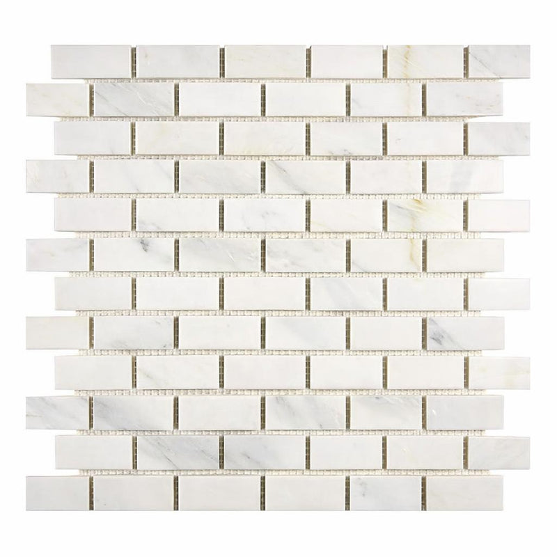 Oriental White (Asian Statuary) Marble 1x2 Honed Brick Joint Mosaic Brick Mosaic
