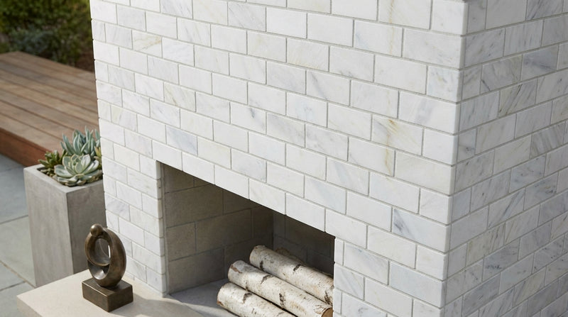 Oriental White (Asian Statuary) Marble 1x2 Honed Brick Joint Mosaic Brick Mosaic