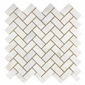 Oriental White (Asian Statuary) Marble 1x2 Honed Herringbone Mosaic
