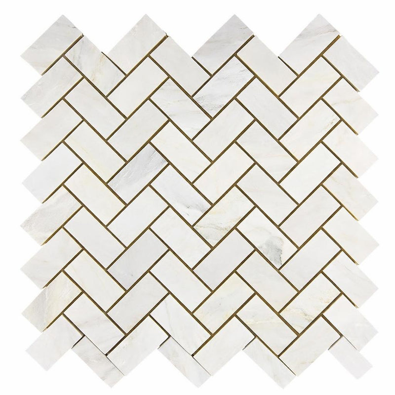 Oriental White (Asian Statuary) Marble 1x2 Honed Herringbone Mosaic