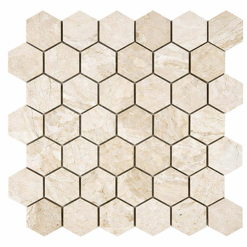 Diano Royal (Queen Beige) Marble 2x2 Polished Hexagon Mosaic