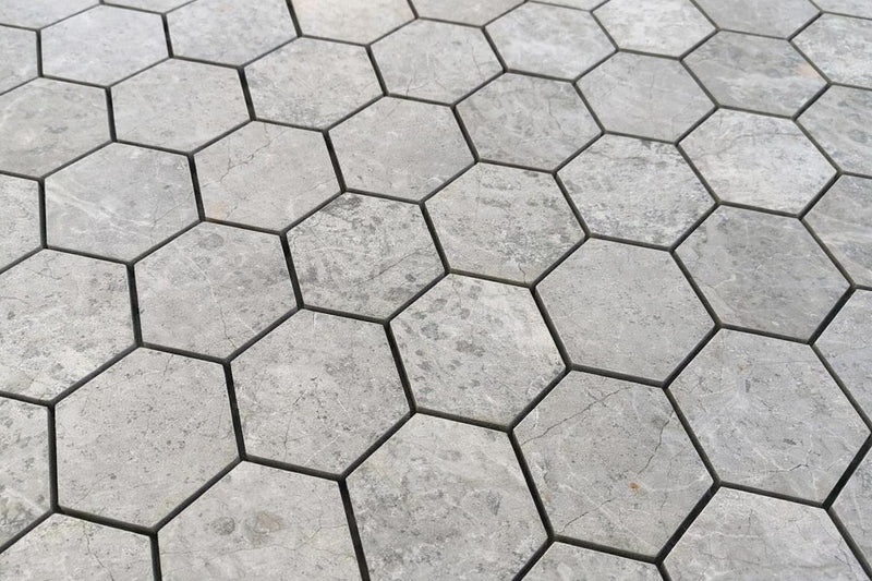 Tundra Gray Marble 2x2 Polished Hexagon Mosaic