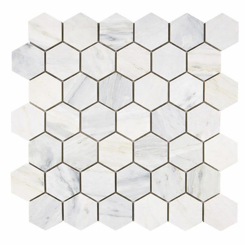 Oriental White (Asian Statuary) Marble 2x2 Honed Hexagon Mosaic