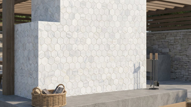 Oriental White (Asian Statuary) Marble 2x2 Honed Hexagon Mosaic