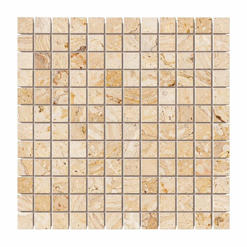 Valencia Travertine 1x1 Tumbled Travertine Mosaic