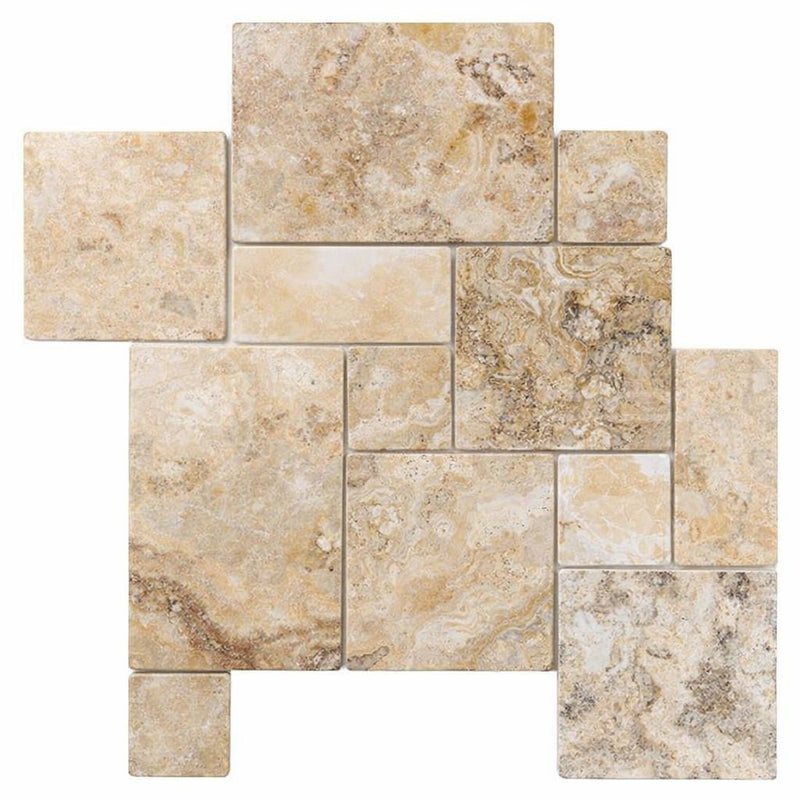 Antico Onyx Versailles Pattern Unfilled, Brushed & Chiseled Travertine Tile