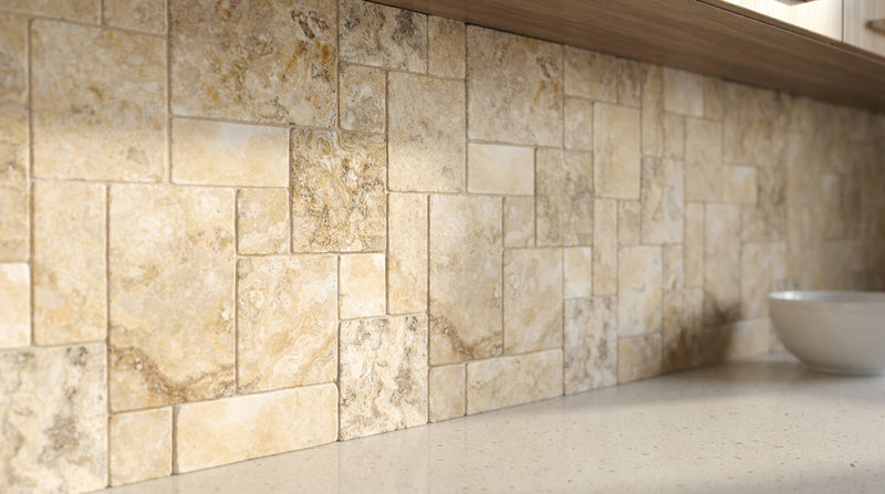 Antico Onyx Versailles Pattern Unfilled, Brushed & Chiseled Travertine Tile