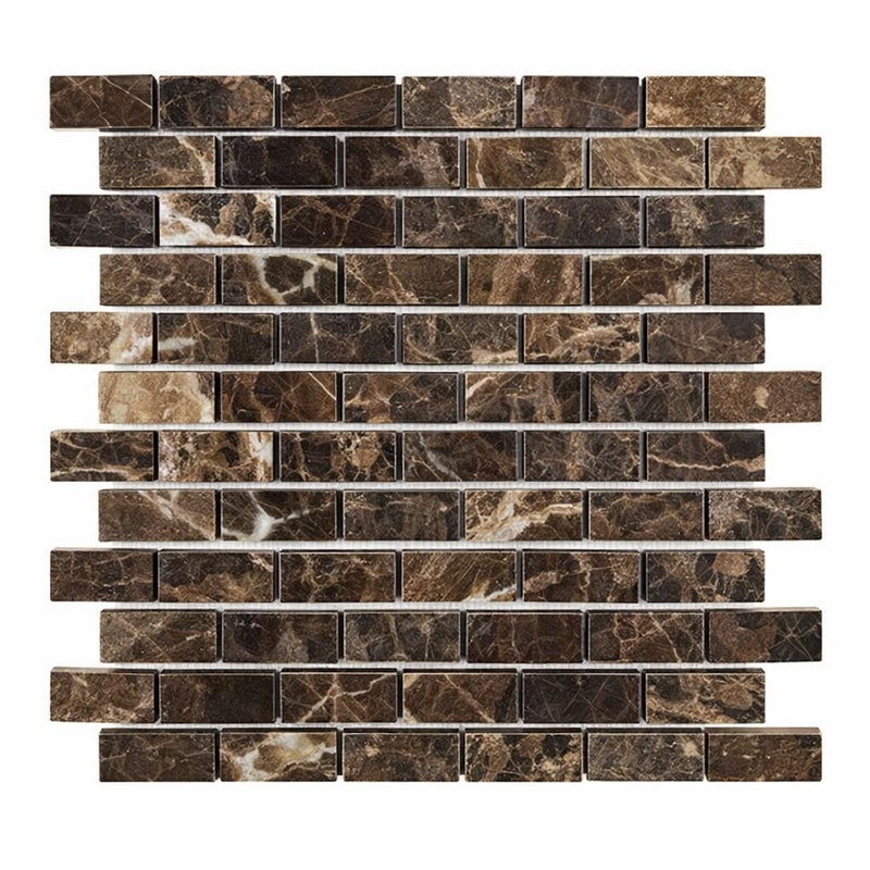 Emperador Dark (Spanish) Marble 1x2 Tumbled Brick Joint Mosaic Brick Mosaic