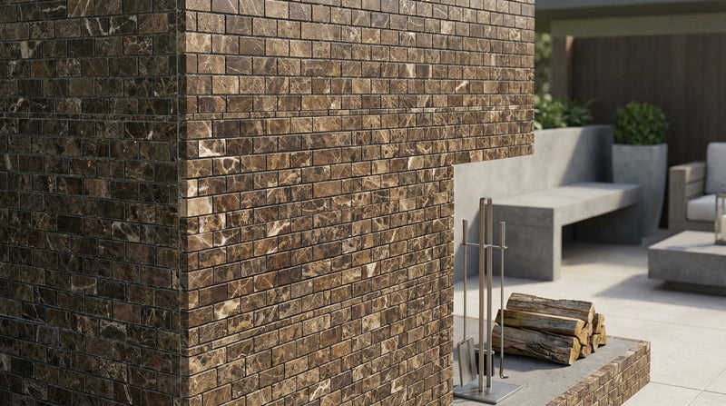 Emperador Dark (Spanish) Marble 1x2 Tumbled Brick Joint Mosaic Brick Mosaic