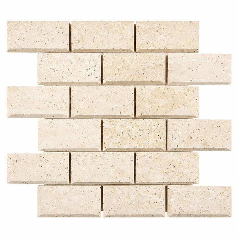 Ivory / Light Travertine 2x4 Cream Round-Faced (CNC-Arched / Wavy) Brick Joint Mosaic Brick Mosaic