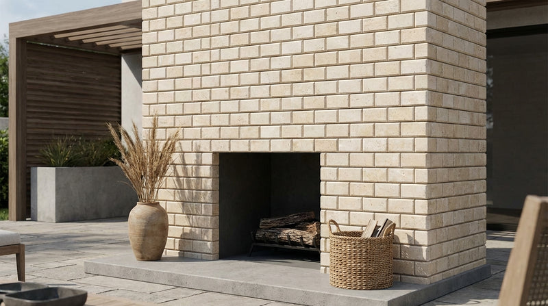 Ivory / Light Travertine 2x4 Cream Round-Faced (CNC-Arched / Wavy) Brick Joint Mosaic Brick Mosaic