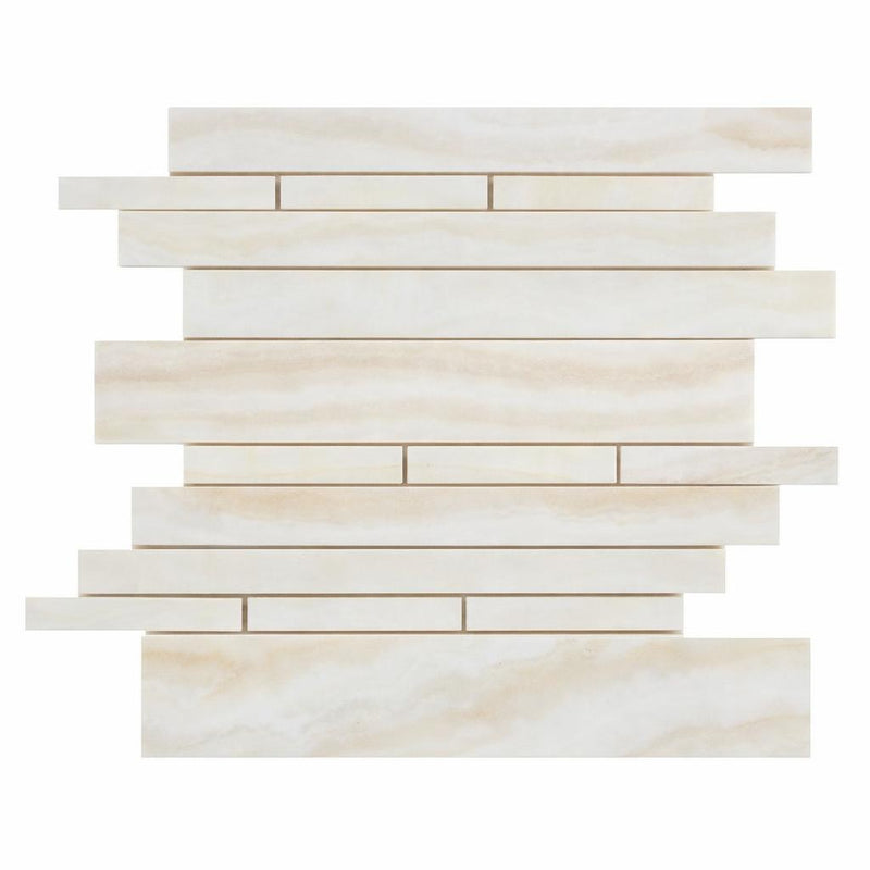 White (Bianco / Vanilla) White Onyx Polished Basketweave Mosaic Basketweave Mosaic w/ White Onyx Dots (Vein-cut)