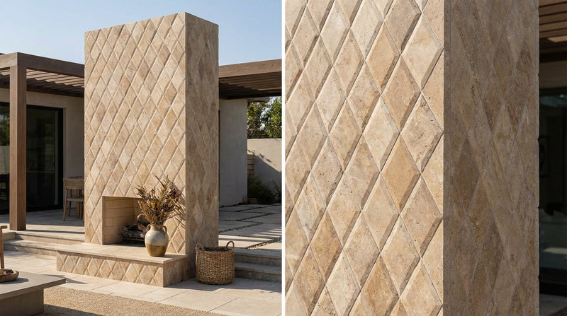 Noce (Antalya) Travertine 3x6 Honed Travertine Deep-Beveled Diamond Mosaic