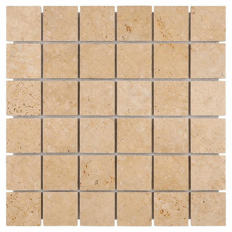 Walnut Travertine 2x2 Tumbled Travertine Mosaic