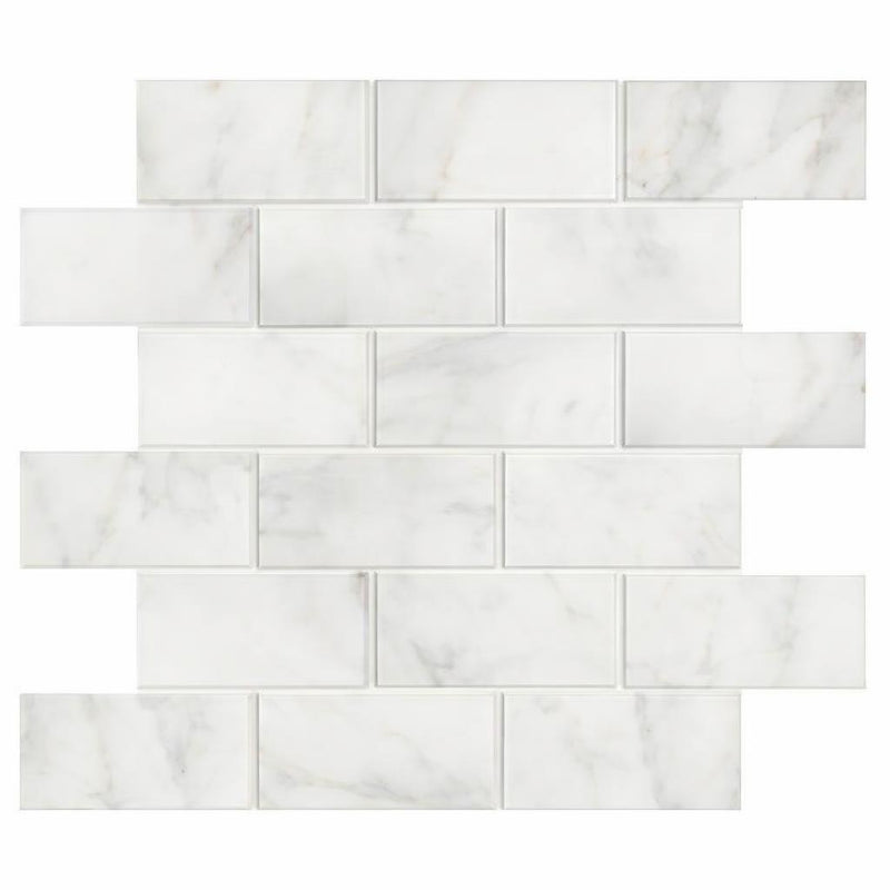 Calacatta Oliva Marble 2x4 Honed Brick Joint Mosaic Brick Mosaic - (Deep-Beveled)