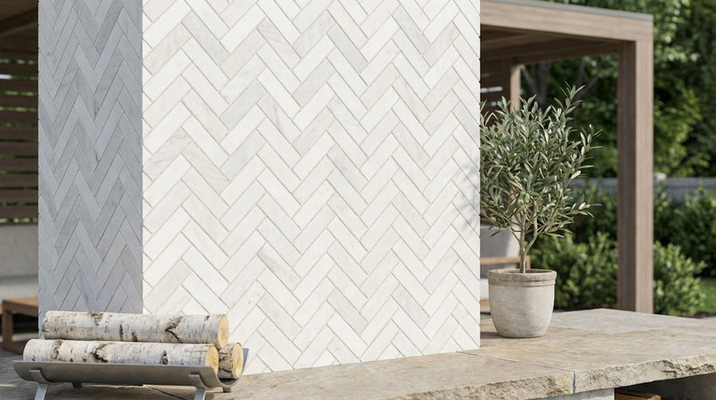 Bianco Dolomiti (White Dolomite) 1x4 Honed Herringbone Mosaic