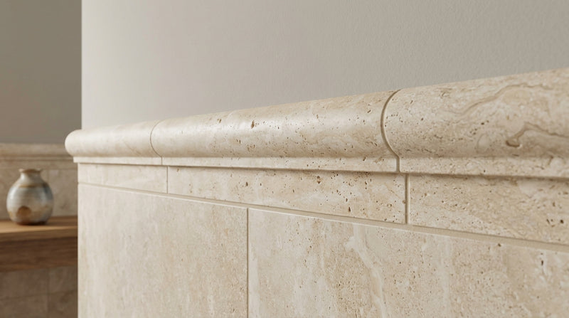 Ivory / Light Travertine 2x12 Cream Honed Tile OG-1 (Single-step Chair Rail Trim)