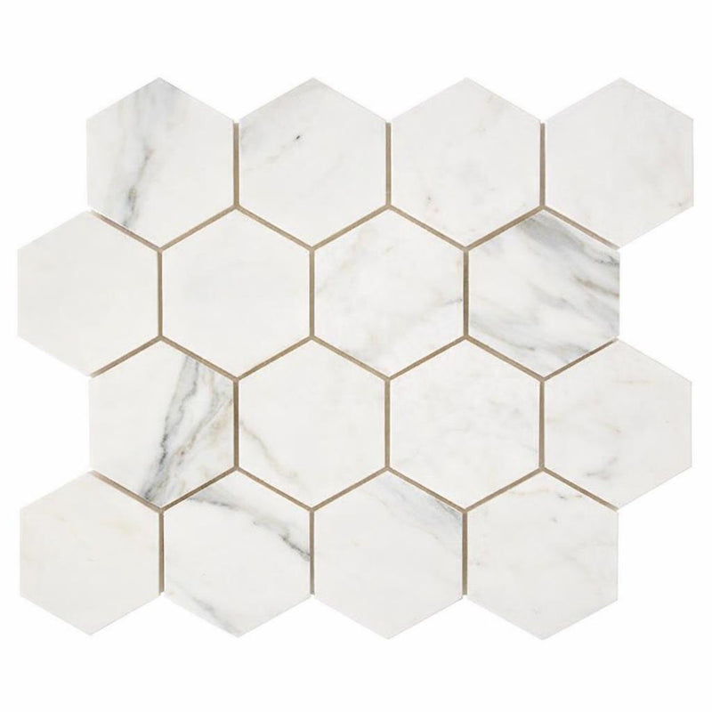 Calacatta Gold (Italian) Marble 3x3 Honed Hexagon Mosaic