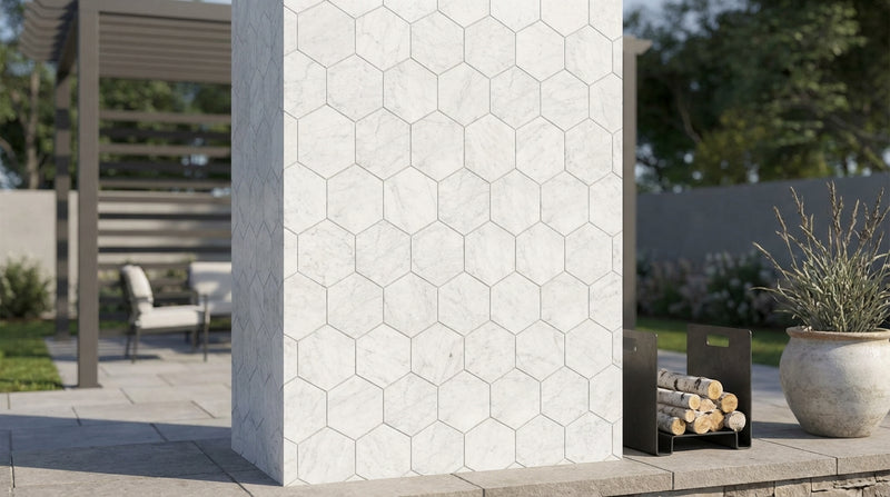 Carrara White (Italian) Marble 6x6 Honed Hexagon Mosaic
