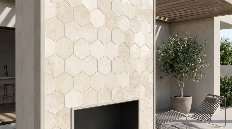 Crema Marfil (Spanish) Marble 3x3 Cream Honed Hexagon Mosaic