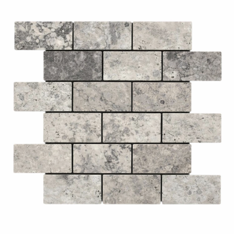 Tundra Gray Marble 2x4 Split-faced Brick Joint Mosaic Brick Mosaic