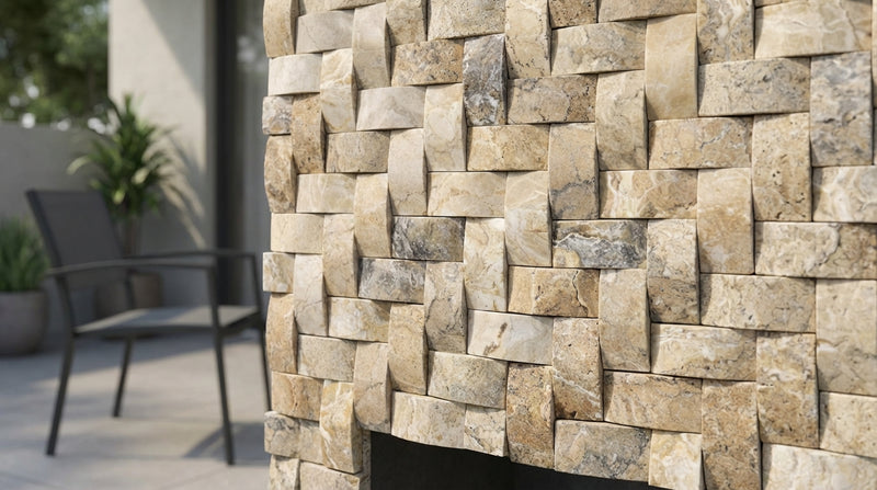 Antico Onyx 1x2 Round-Faced (CNC-Arched / Wavy) Travertine Herringbone Mosaic