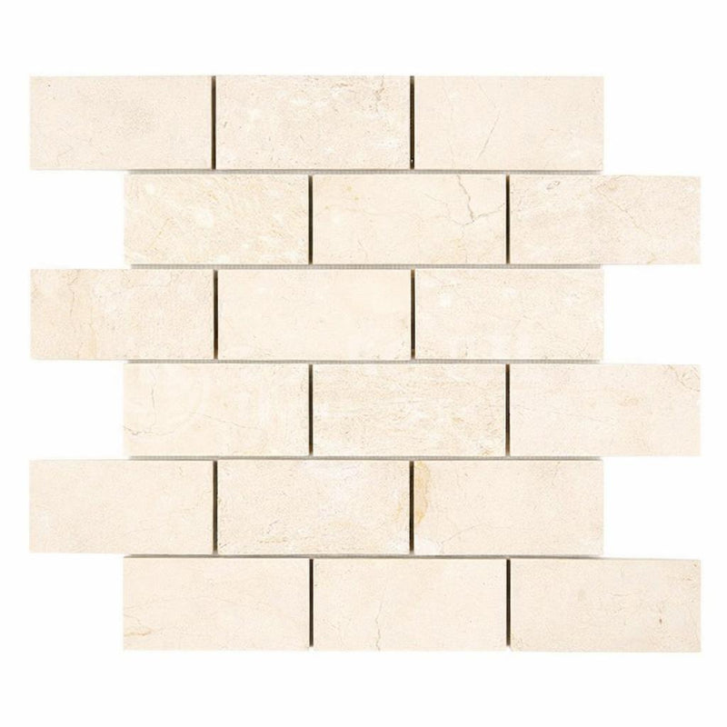 Crema Marfil (Spanish) Marble 2x4 Cream Honed Brick Joint Mosaic Straight-Edged Brick Mosaic