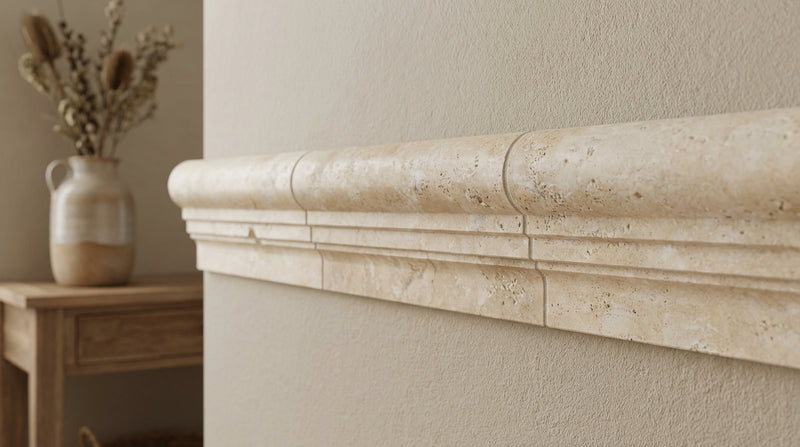 Ivory / Light Travertine 2-1/2x12 Cream Honed Tile OG-2 (Double-step Chair Rail Trim)