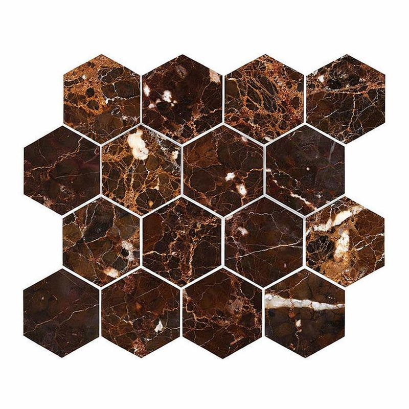 Emperador Dark (Spanish) Marble 3x3 Polished Hexagon Mosaic