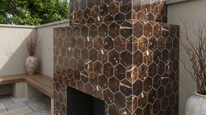 Emperador Dark (Spanish) Marble 3x3 Polished Hexagon Mosaic