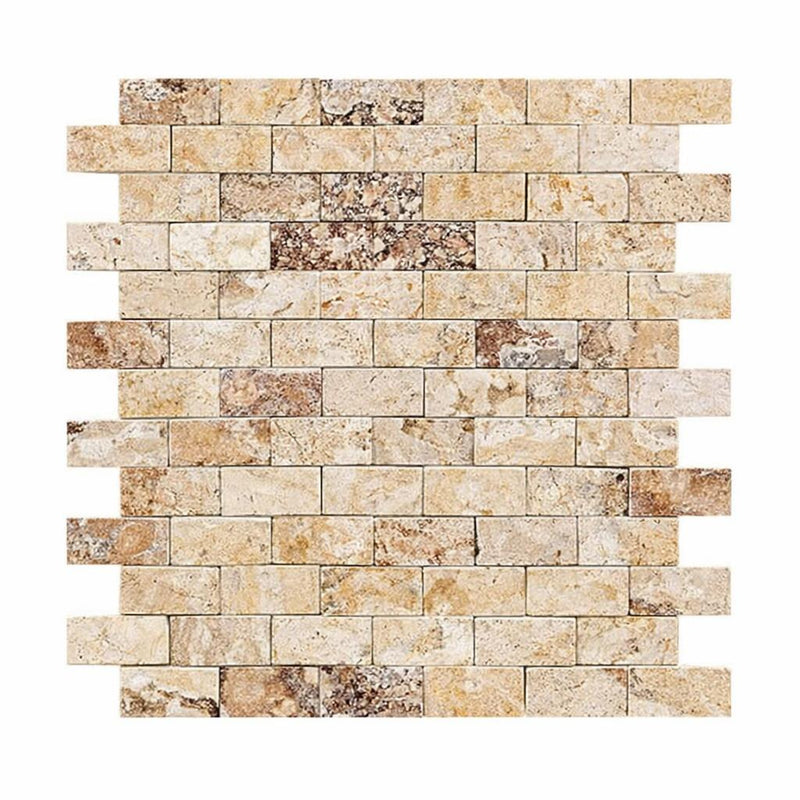 Valencia Travertine 1x2 Split-faced Travertine Brick Joint Mosaic Brick Mosaic
