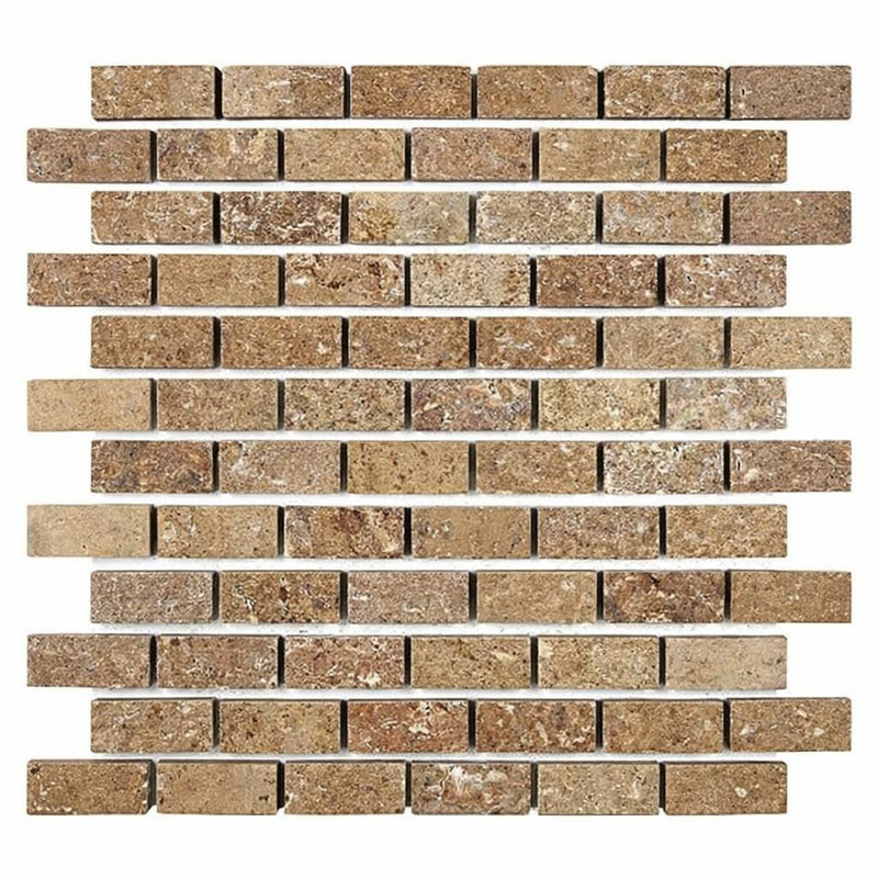 Noce (Antalya) Travertine 1x2 Tumbled Travertine Brick Joint Mosaic Brick Mosaic