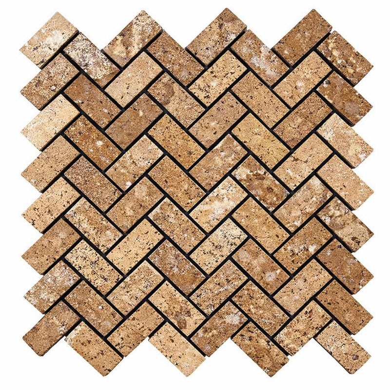 Noce (Antalya) Travertine 1x2 Tumbled Travertine Herringbone Mosaic