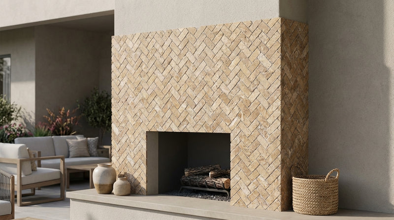 Noce (Antalya) Travertine 1x2 Tumbled Travertine Herringbone Mosaic