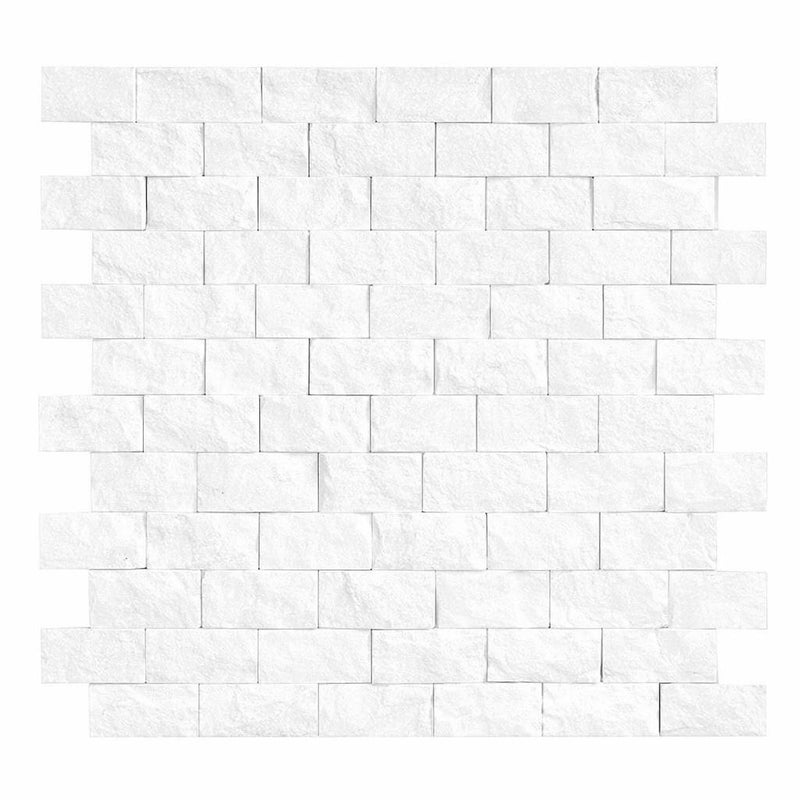 Thassos White (Greek) Marble 1x2 Split-faced Brick Joint Mosaic Brick Mosaic