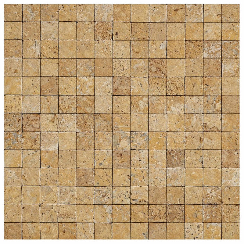 Gold / Yellow Gold Travertine 1x1 Split-faced Travertine Mosaic