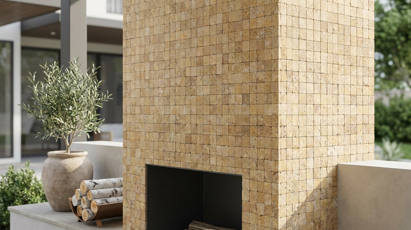 Gold / Yellow Gold Travertine 1x1 Split-faced Travertine Mosaic