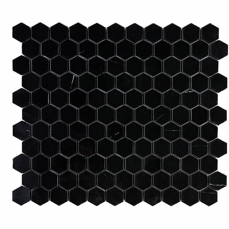 Nero Marquina (Black) Marble 1x1 Honed Hexagon Mosaic