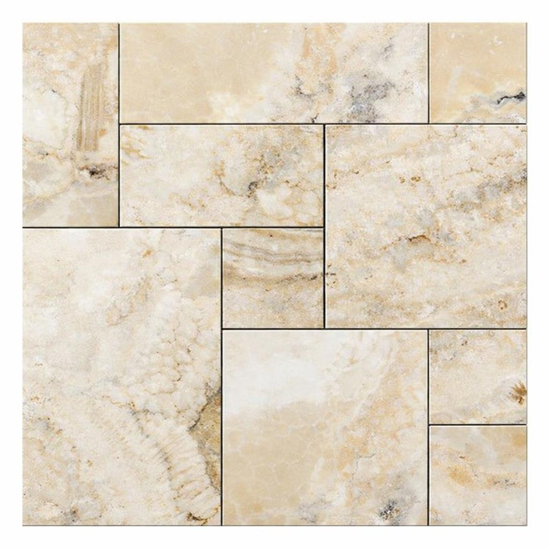 Latravonya Travertine Versailles Pattern Unfilled, Brushed & Chiseled Travertine Tile
